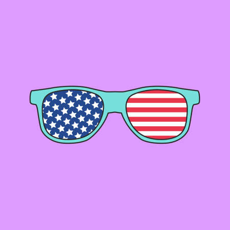 Sunglasses of an American flag on a purple background. 4 July element vector illustrationのイラスト素材