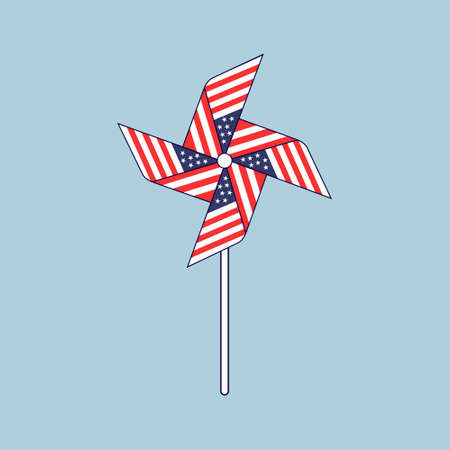 Patriotic Pinwheel textured with the American flag on blue background. 4th of July Element Vector Illustrationのイラスト素材