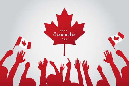 Happy Canada Day Greeting Card with Red Maple Leaf Vector Illustrationのイラスト素材