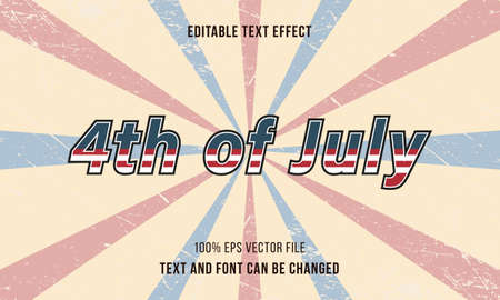 4th of July Editable Text Effect with American Flag Retro Style. EPS Vector Illustrationのイラスト素材