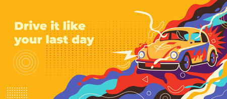 Abstract background graffiti design with retro car vector illustrationのイラスト素材