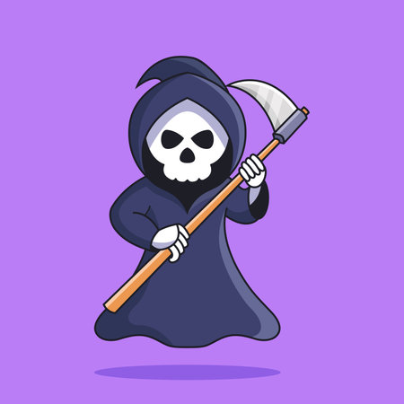 Grim Reaper Halloween Character Cartoon Spooky Vector Illustrationのイラスト素材