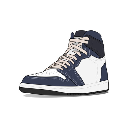 Blue Navy Sneaker shoe isolated on white. Sneakers for training, running, and basketball. Vector Illustrationのイラスト素材