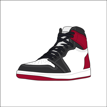 Red and Black Sneaker shoes isolated on white background. Sneakers for training, running, and basketball. Vector Illustrationのイラスト素材