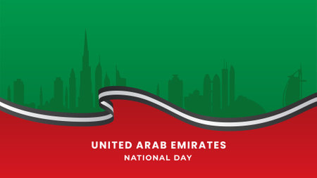 United Arab Emirates National Day Background with Silhouette Dubai City Vector Illustrationのイラスト素材