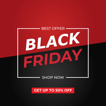 Black Friday Discount Sale Poster Banner Template Red Black Background. Vector Illustrationのイラスト素材