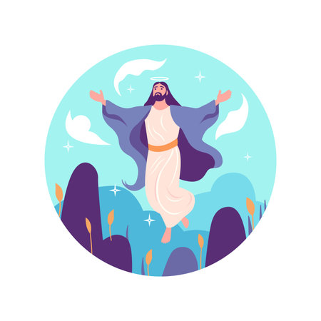 Happy Ascension Day Design with Jesus Christ in Heaven Vector Illustration.のイラスト素材