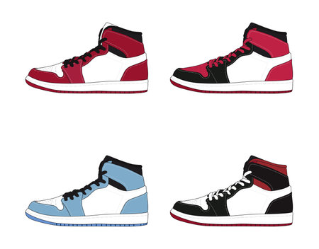 Set Sneaker shoe collection isolated on white background. Sneakers for training, running, and basketball. Vector Illustrationのイラスト素材