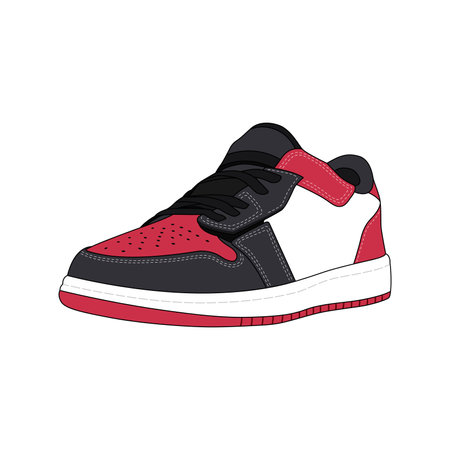 Red and Black Low Sneaker Shoes Vector Illustration isolated on white background.のイラスト素材