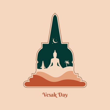Vesak Day greeting card post bohemian style vector illustration. Buddha Day Creative Design Concept for Card and Banner.のイラスト素材