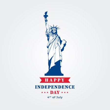 Fourth of July Happy Independence Day of the USA with the Liberty Statue. Vector illustrationのイラスト素材