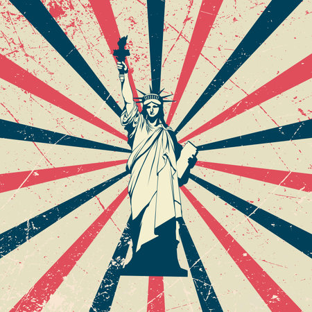 Retro Independence Day Poster Background with Liberty Statue. 4th of July United America States Celebration National Holiday. Vector Illustrationのイラスト素材