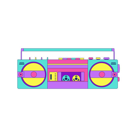 Retro stereo radio cassette recorder isolated on white background. Vintage old style 90s vector illustration.のイラスト素材