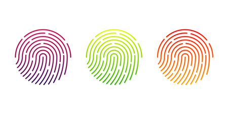 Colorful fingerprint logo design lock secure security vector icon illustration.のイラスト素材