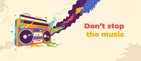Abstract background music design with retro radio boom box vector illustration for banner, poster, template wallpaperのイラスト素材