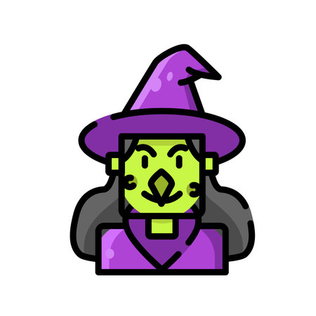 Witch Icon Vector Illustration Isolated White for Halloween Element Design, Sticker, Decorationのイラスト素材
