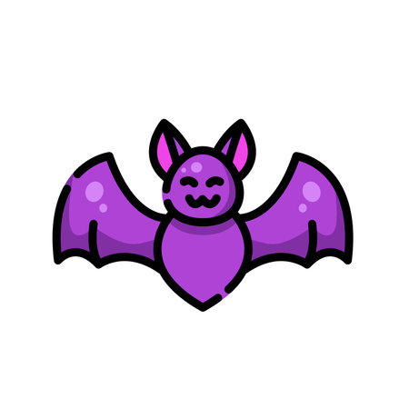 Purple Bat Icon Vector Illustration Isolated White for Halloween Element Design, Sticker, Decorationのイラスト素材
