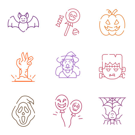 Set Halloween Line Icons Vector Illustration. Collection of perfectly thin icons for web design, app, poster, flyer and modern projects.のイラスト素材