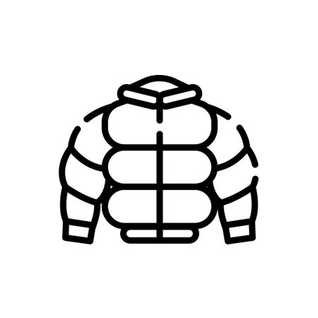 Puffer coat icon with outline style vector illustration. Winter Jacket, Clothes Concept for Mobile and Web Design.のイラスト素材
