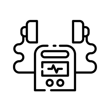 Defibrillator machine outline icon vector illustration isolated on white background.のイラスト素材