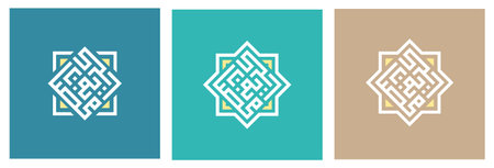 Ramadan Kareem Modern Kufi Arabic calligraphy designs with geometric patterns vector illustration. ideal for Ramadan decorations, greeting cards, and postersのイラスト素材