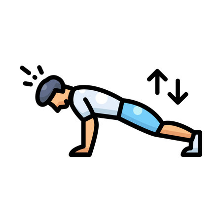 Man doing push-up exercise icon. Fitness workout and strength training symbol.のイラスト素材