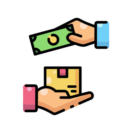 Cash on Delivery Concept Icon with Hands Holding Money and Package Boxのイラスト素材