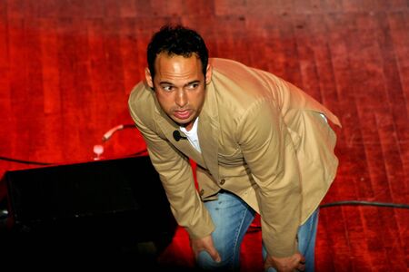 Vancouver, British Columbia, Canada â January 30, 2010  - Sean Majumder, comedian, performing his act at のeditorial素材