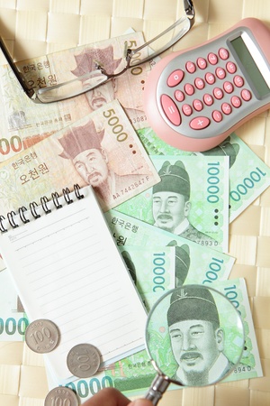 close look of korea moneyの写真素材