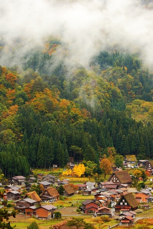 beautiful country in japan with mist and beautiful mountainの写真素材
