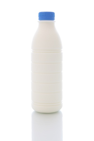 milk bottle isolated on white backgroundの写真素材