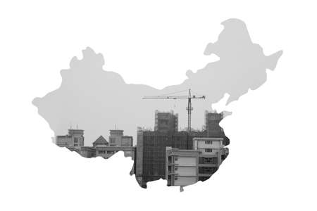 developing china image (China Map made by constructed building)の写真素材