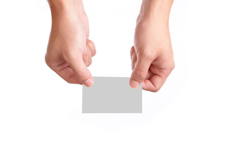 blank visiting card with hand isolated on white background