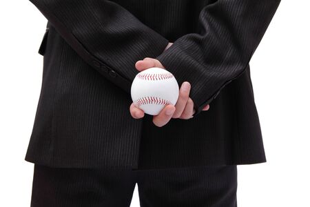 Boss (Business man) holding ball in his backの写真素材