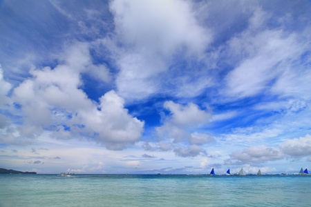 beautiful sky, sea and sailboat shot in Boracay / Philippinesの写真素材
