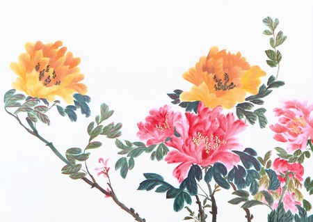 peony flower,Traditional chinese ink and wash painting.の写真素材