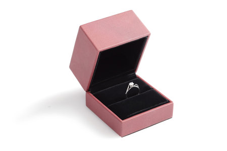 diamond ring in a dark box isolated on white background