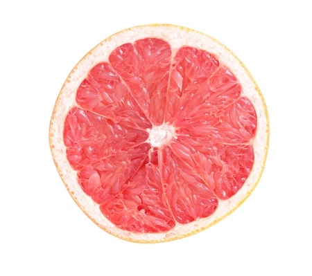 Slice half of fresh grapefruit isolated on white backgroundの写真素材