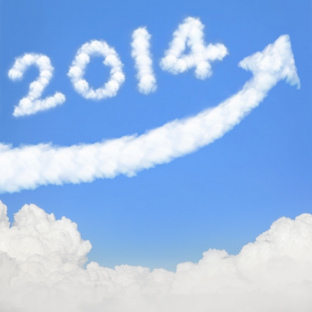 happy new year 2014, Go Go Go! white cloud and blue sky on sunny day.の写真素材
