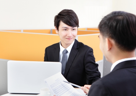 Portrait of successful businessman at the interview at office, asian peopleの写真素材