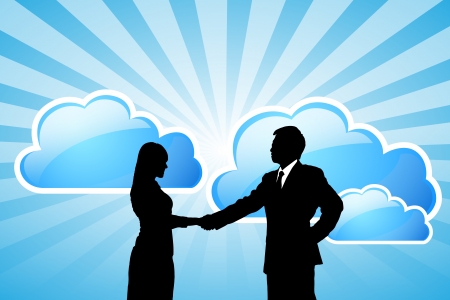 Silhouettes of success Business team with cloud computing technologyのイラスト素材