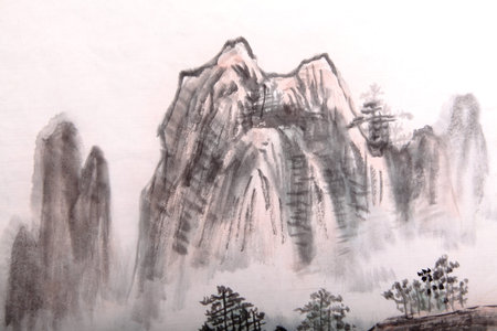 traditional Chinese painting , mountainの写真素材