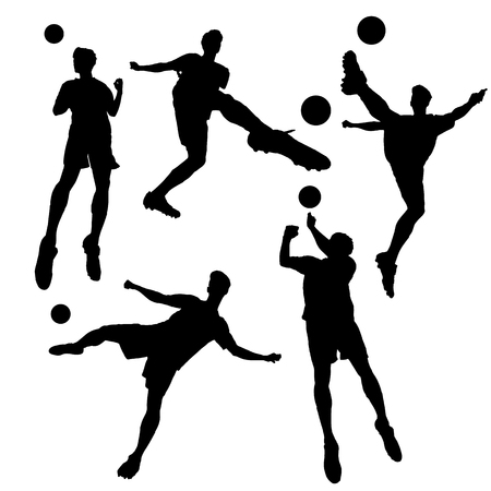 silhouette of Soccer football player man striking the ball isolated on white backgroundのイラスト素材