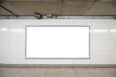 Blank billboard located in underground hall, London, United Kingdom, ukの写真素材