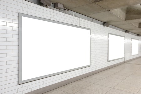 Blank billboard located in underground hall, London, United Kingdom, ukの写真素材
