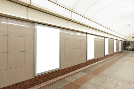 Blank billboard located in underground hall, London, United Kingdom, ukの写真素材