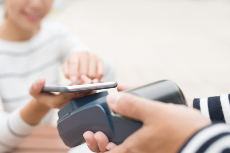 Customer woman shopping and pay by cellphone, great for your design