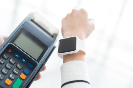 Customer pay by  smart watch with empty screen, great for your designの写真素材