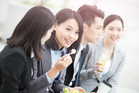 businesspeople talk  in office in hongkongの写真素材