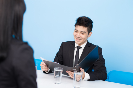 business man with interview in the officeの写真素材